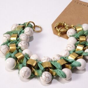 Lee Angel White Howlite Green Silk Fringe Link Bracelet NWT 145